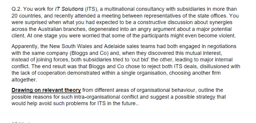 Q.2. You work for IT Solutions (ITS), a