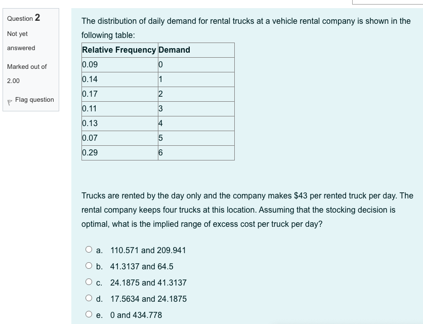 Question 2 Not yet answered The distribution of