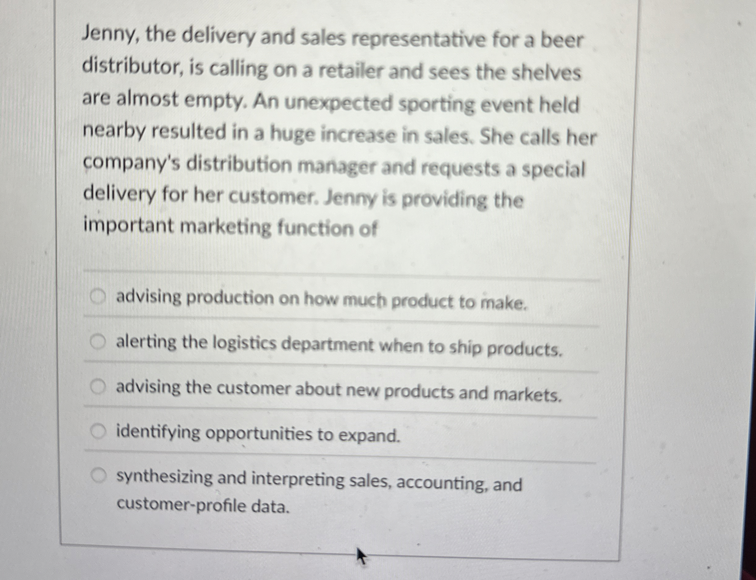 Jenny, the delivery and sales representative for