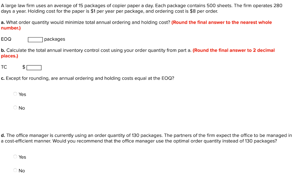 A large law firm uses an average of 15 packages