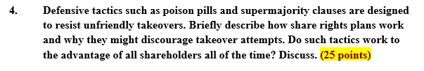 4. Defensive tactics such as poison pills and