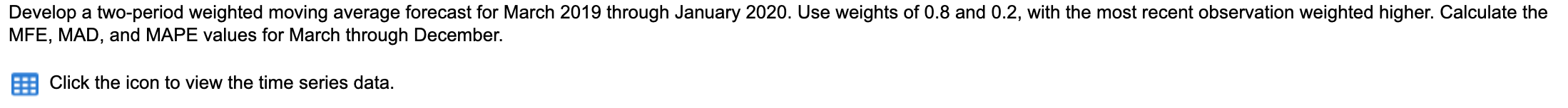 Develop a two-period weighted moving average