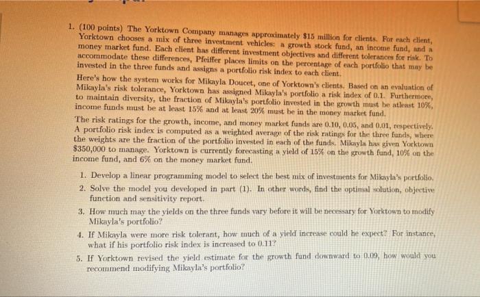 Answer in excel please 1. (100 points) The