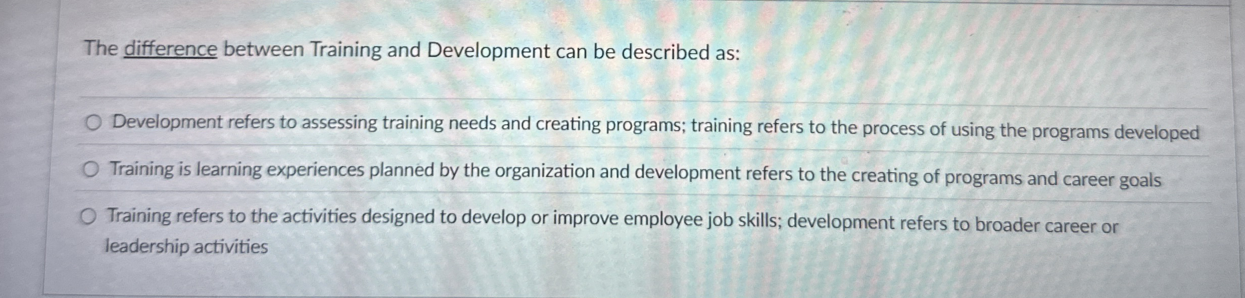 The difference between Training and Development