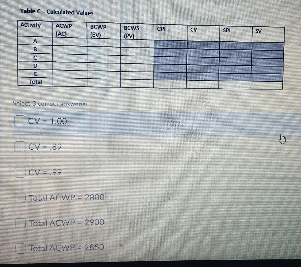 Calculated the sample listed below then select
