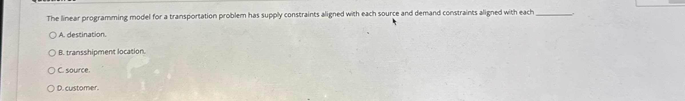 The linear programming model for a transportation