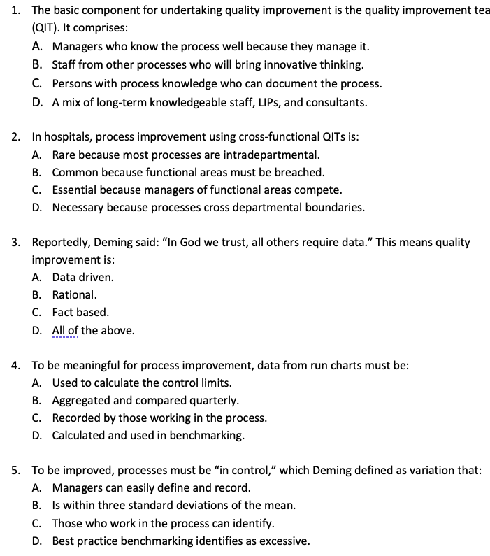 1. The basic component for undertaking quality