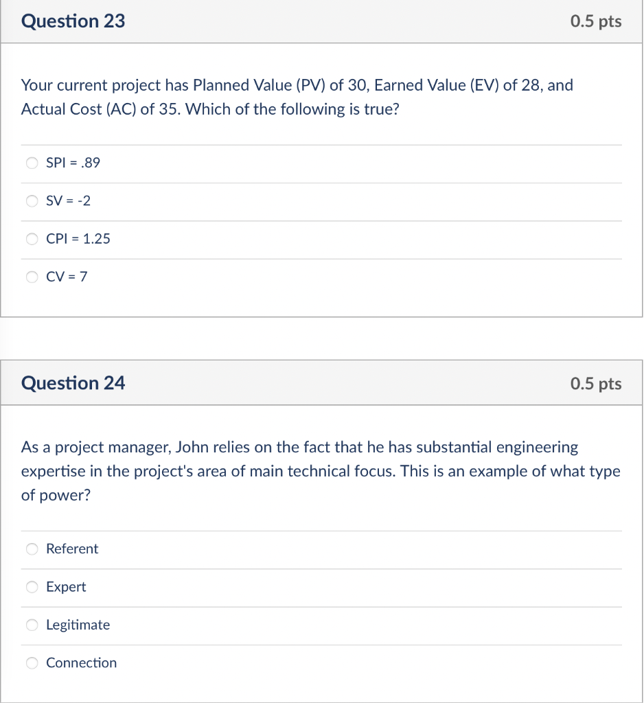 Question 23 0.5 pts Your current project has