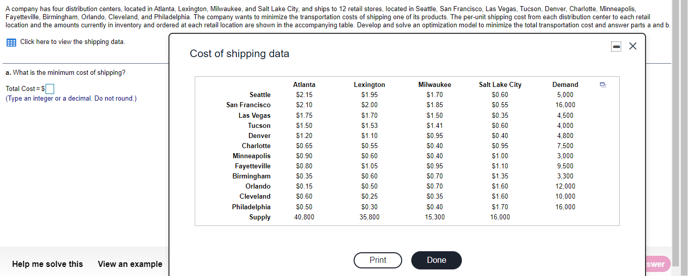 A company has four distribution centers, located
