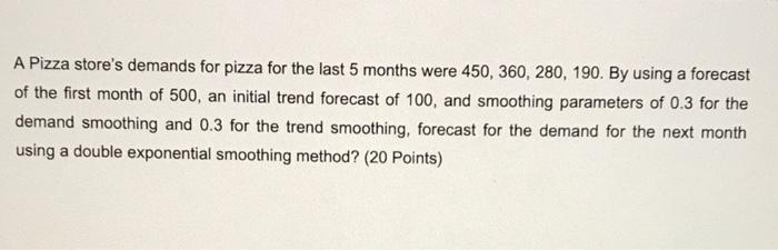 A Pizza store's demands for pizza for the last 5