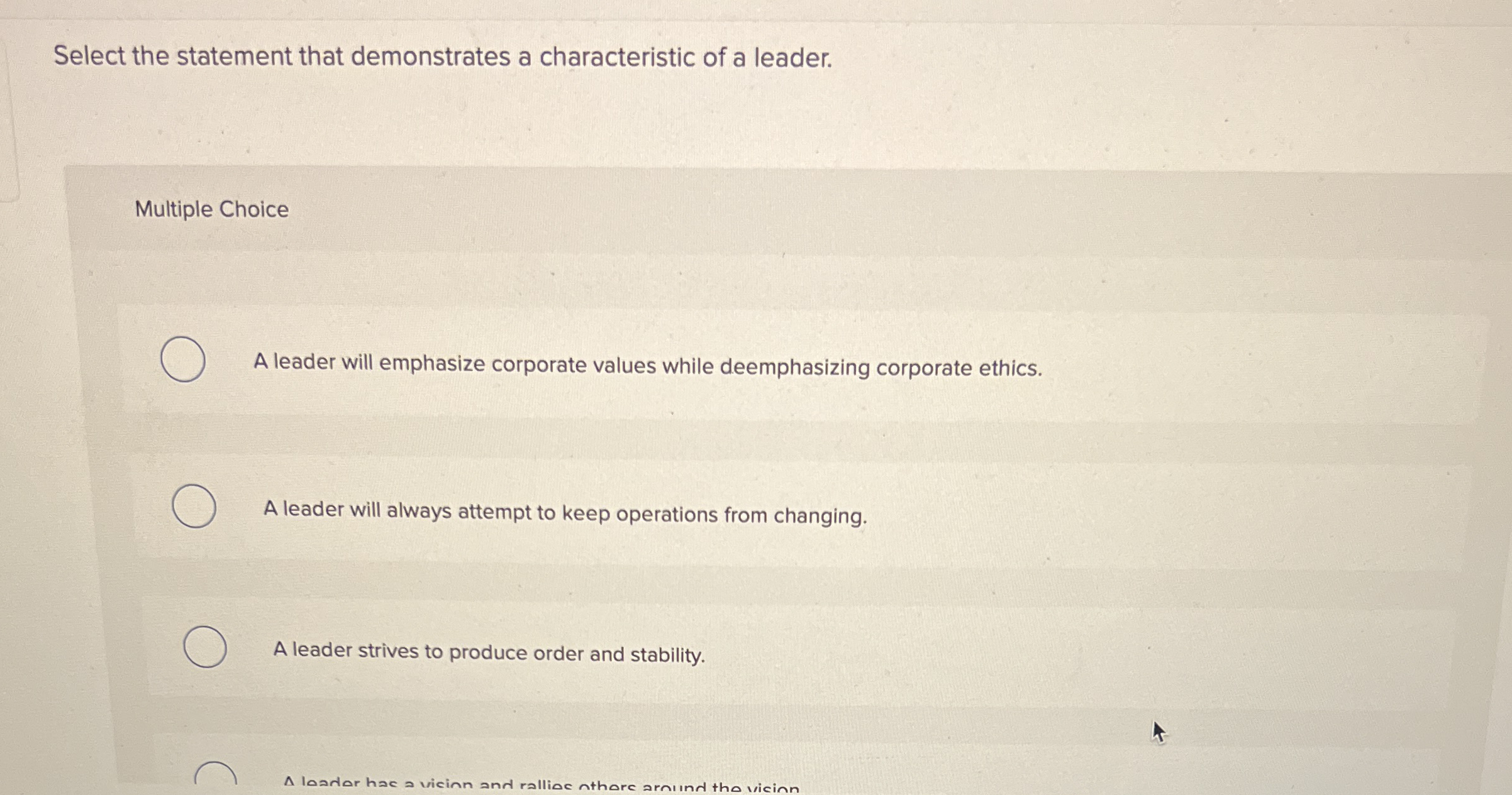 Select the statement that demonstrates a