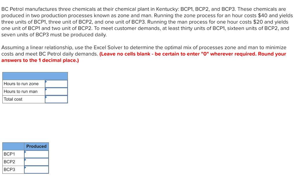 BC Petrol manufactures three chemicals at their