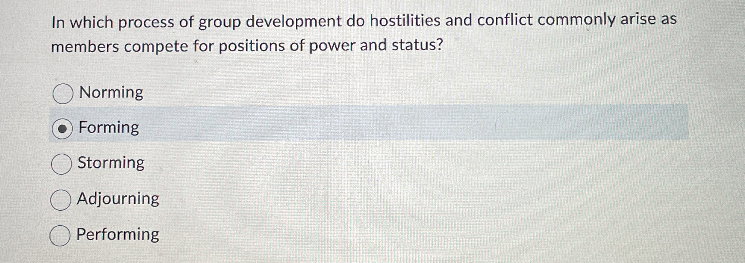 In which process of group development do