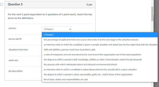 D Question 5 5 pts For the next 5 point