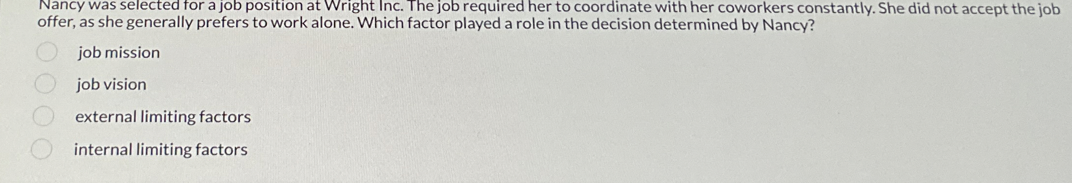 Nancy was selected for a job position at Wright