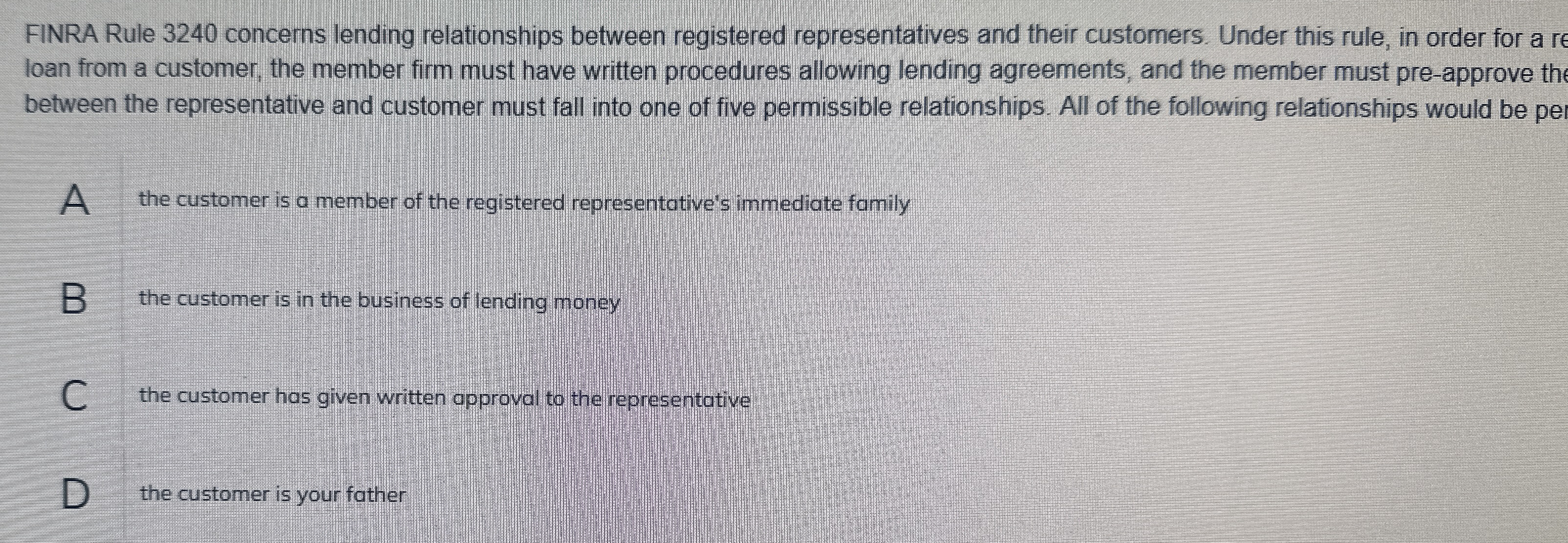 FINRA Rule 3 2 4 0 concerns lending relationships