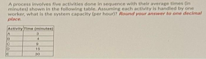 A process involves five activities done in