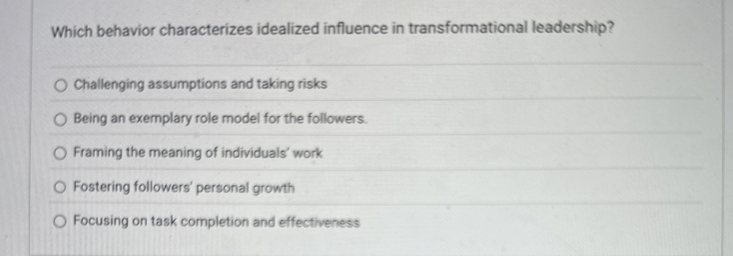 Which behavior characterizes idealized influence