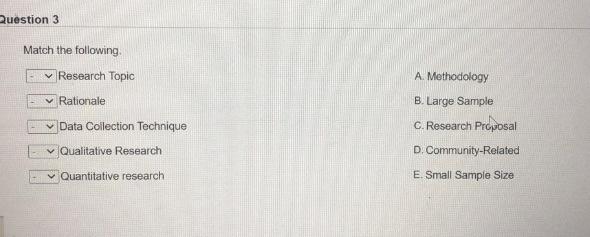 Question 3 Match the following Research Topic A.