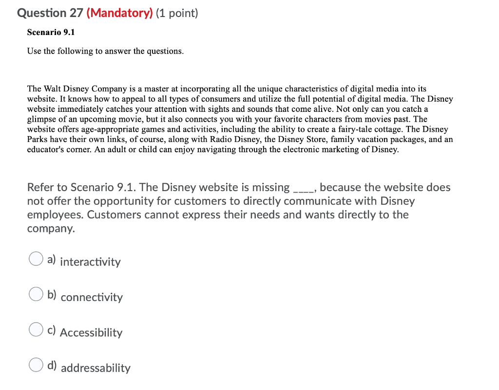 Question 26 (Mandatory) (1 point) Developing and