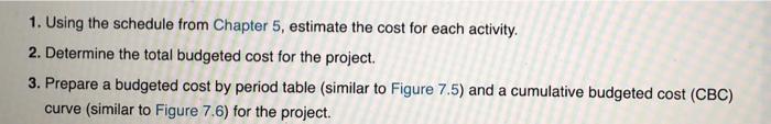 1. Using the schedule from Chapter 5, estimate