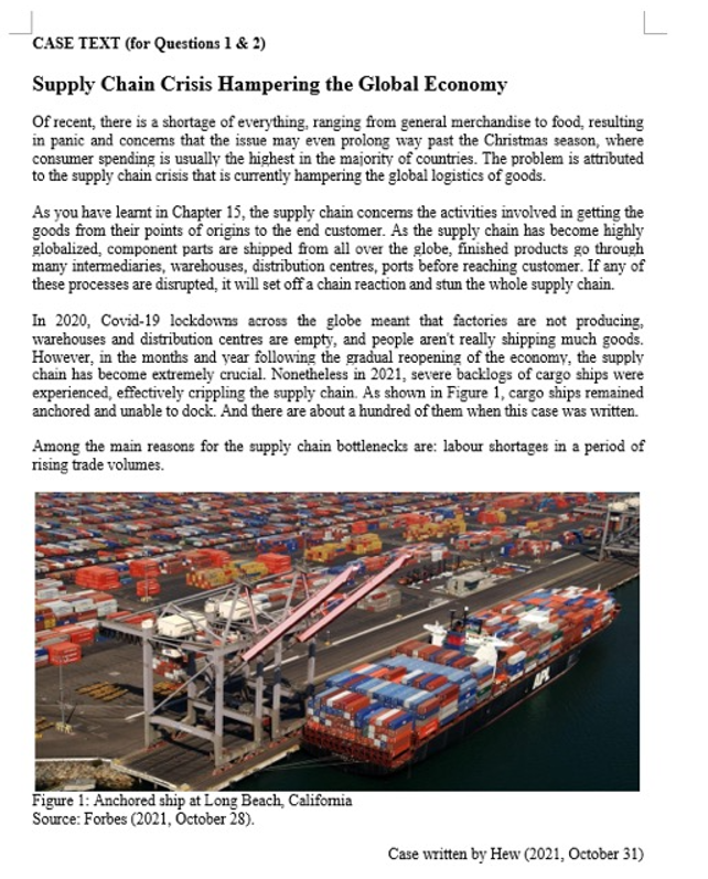 CASE TEXT (for Questions 1 & 2) Supply Chain