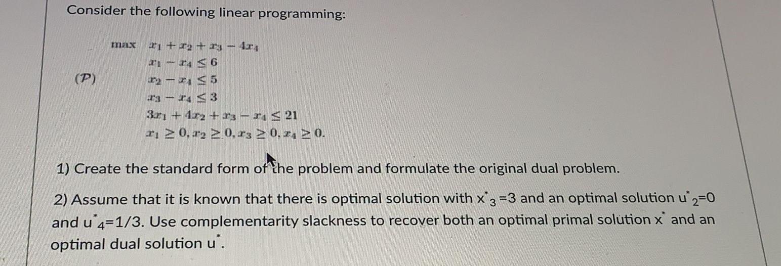 Consider the following linear programming: max