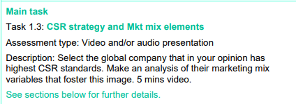 Any company would do! Main task Task 1.3: CSR