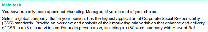 Any company would do! Main task Task 1.3: CSR
