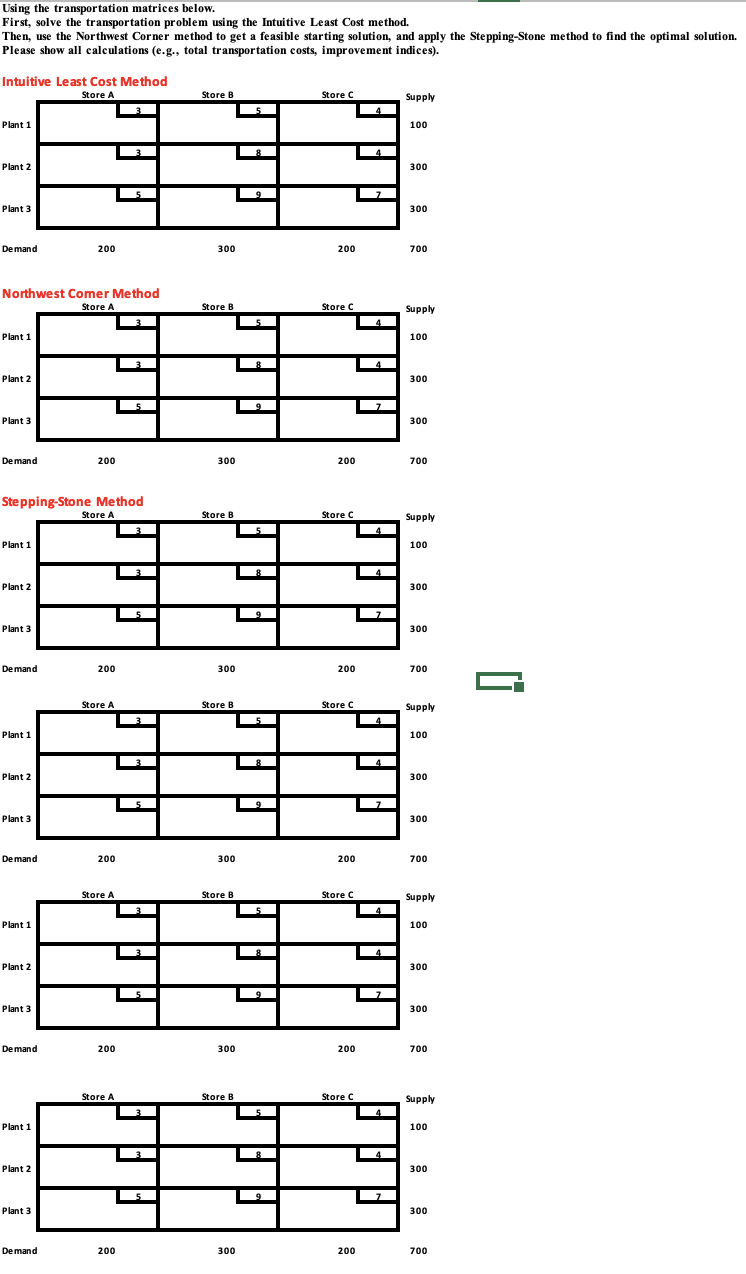 Using the transportation matrices below. First,