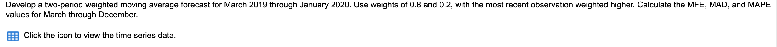 Develop a two-period weighted moving average