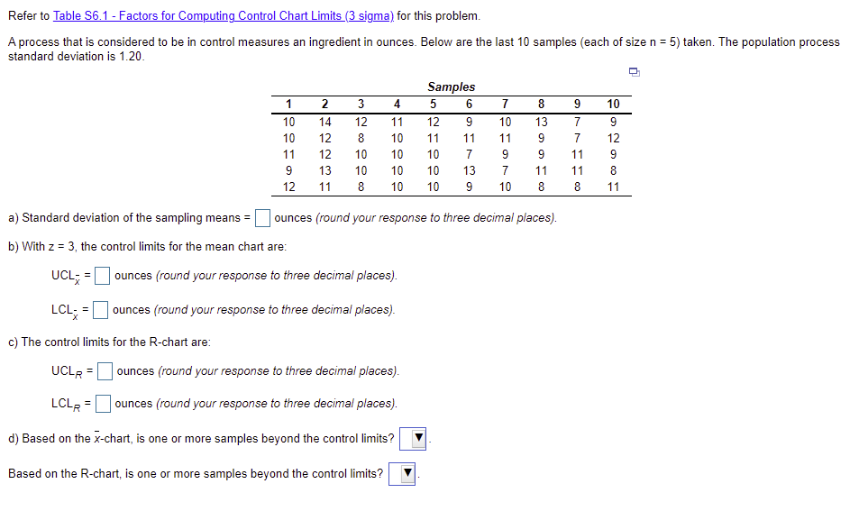 Refer to Table S6.1 - Factors for Computing