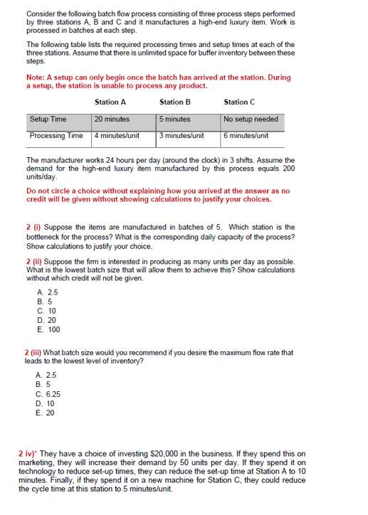 Consider the following batch flow process