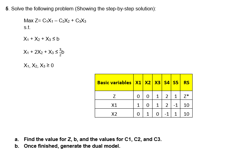 5. Solve the following problem (Showing the