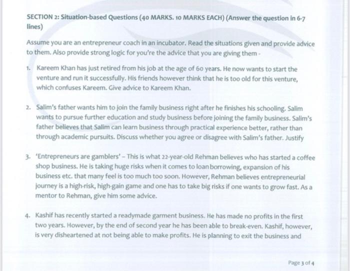 enterpunership SECTION 2: Situation-based