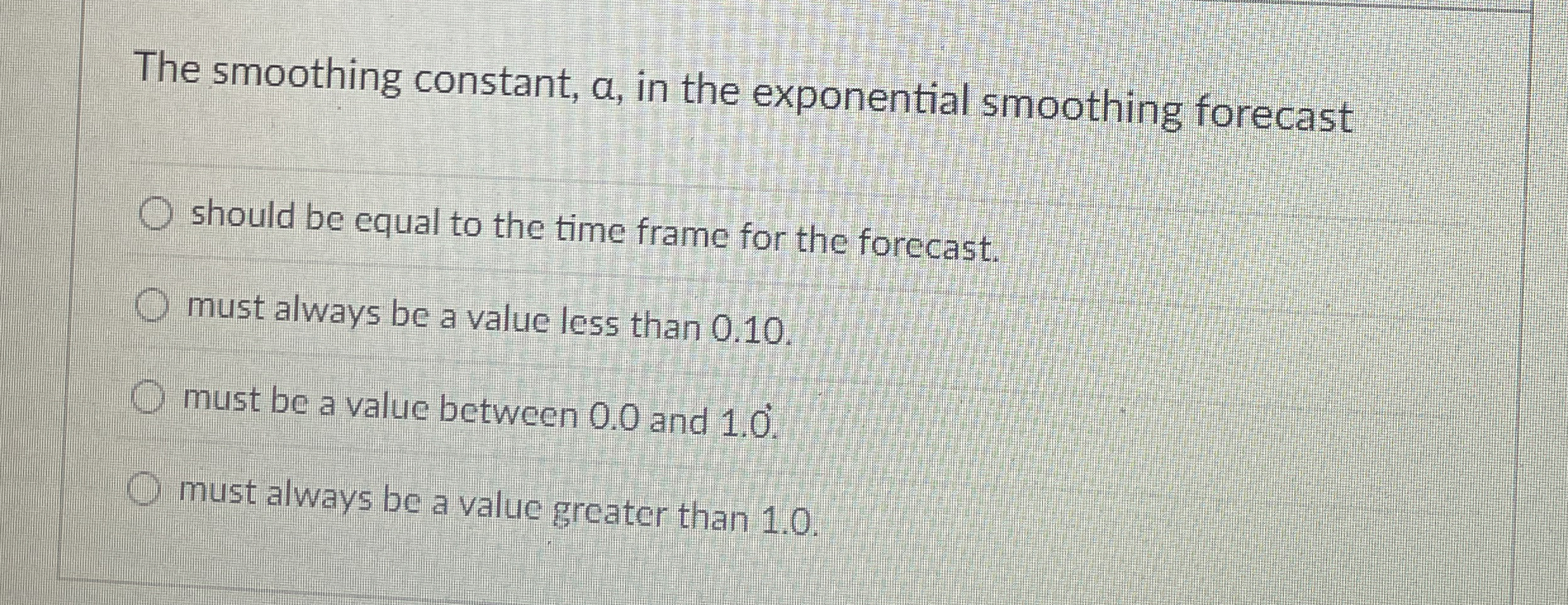 The smoothing constant, a , in the exponential