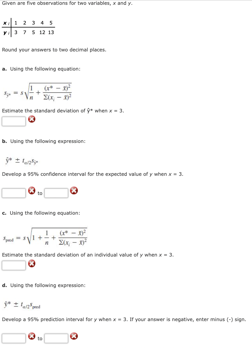 Given are five observations for two variables, x