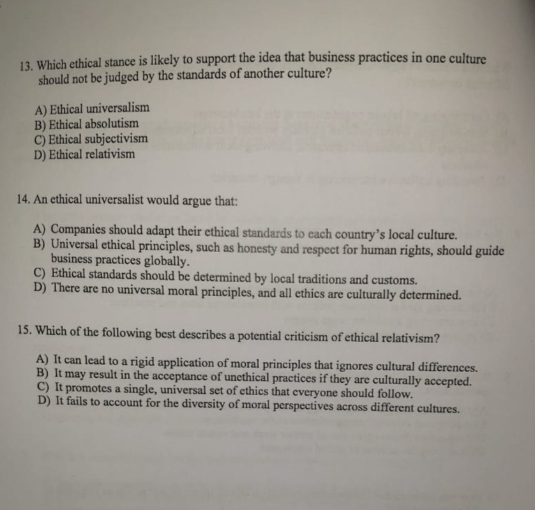 Which ethical stance is likely to support the