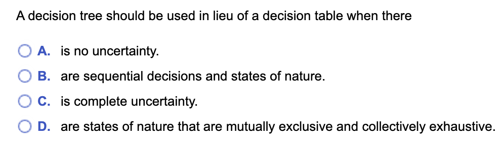 A decision tree should be used in lieu of a