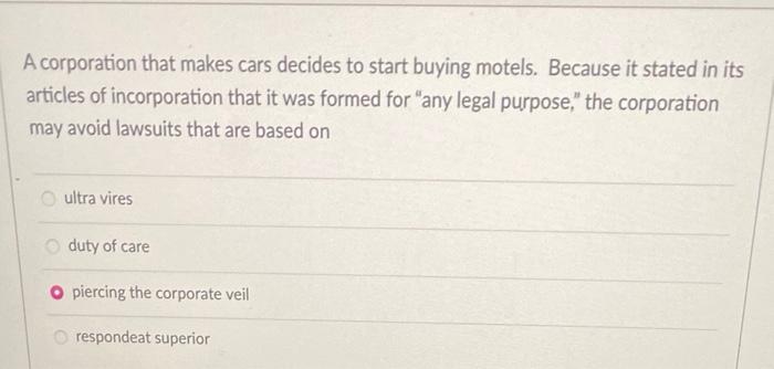 A corporation that makes cars decides to start