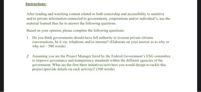 Instructions: After reading and watching content