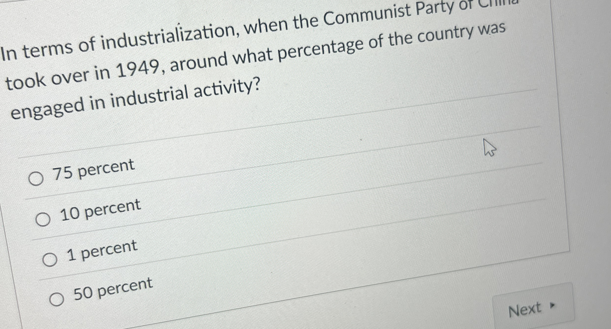 In terms of industrialization, when the Communist