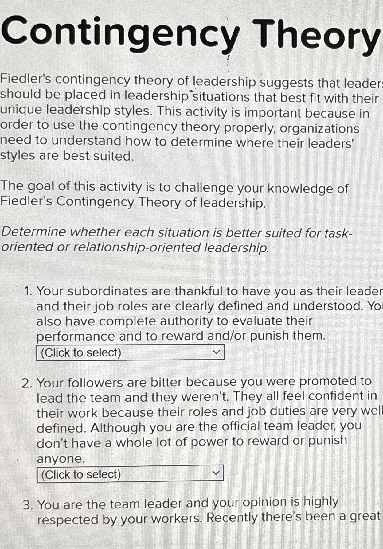 Contingency Theory Fiedler's contingency theory