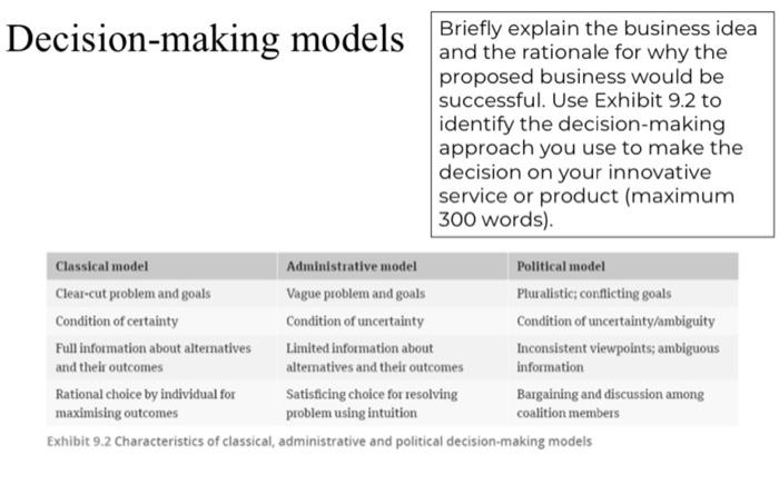 Decision-making models Briefly explain the