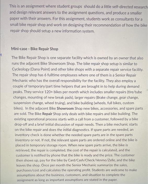 This is an assignment where student groups should