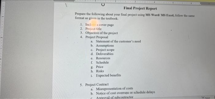 Final Project Report Prepare the following about