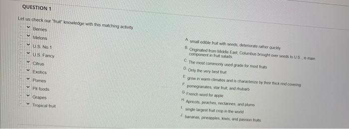 Matching activity QUESTION 1 Let us check our