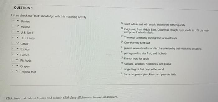 Matching activity QUESTION 1 Let us check our