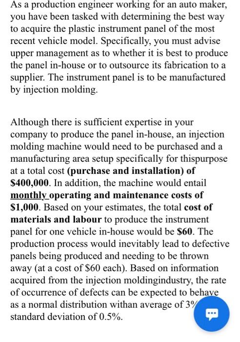 As a production engineer working for an auto