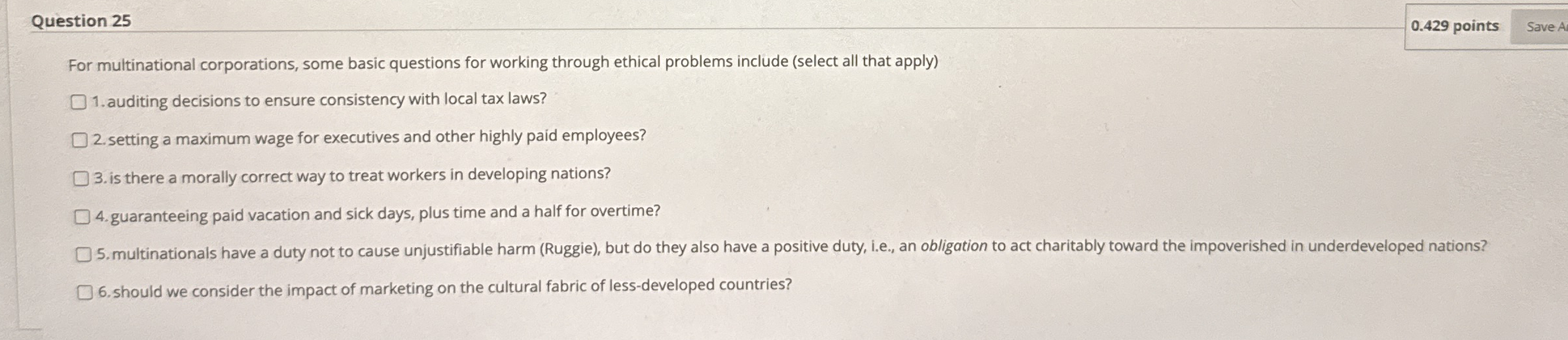 Question 2 5 0 . 4 2 9 points For multinational